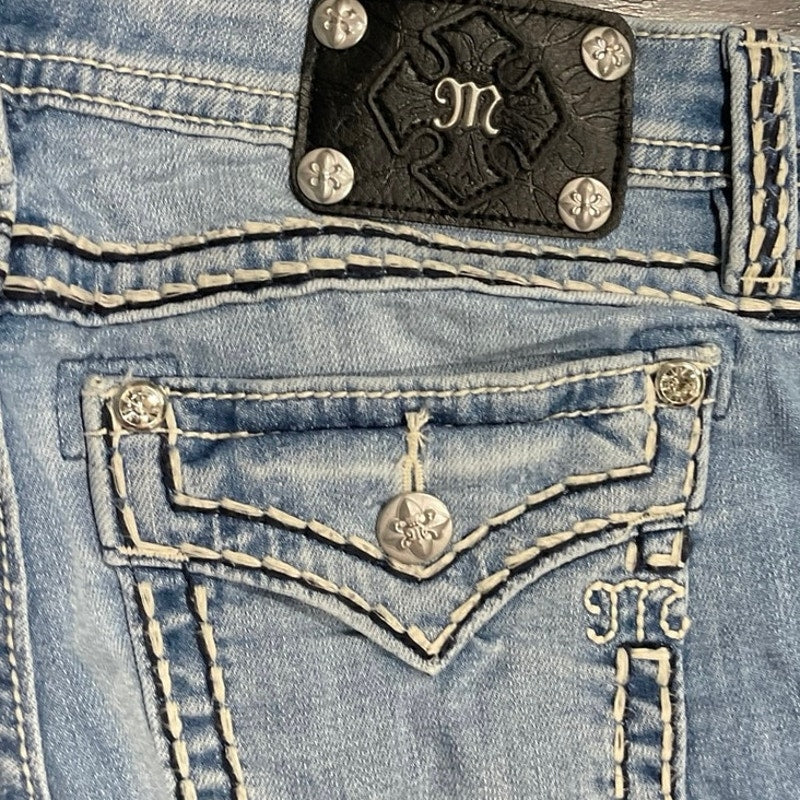 Miss Me Low Rise Jeans Studded Pockets Boot Cut Denim Pants Size 30 Y2K Western