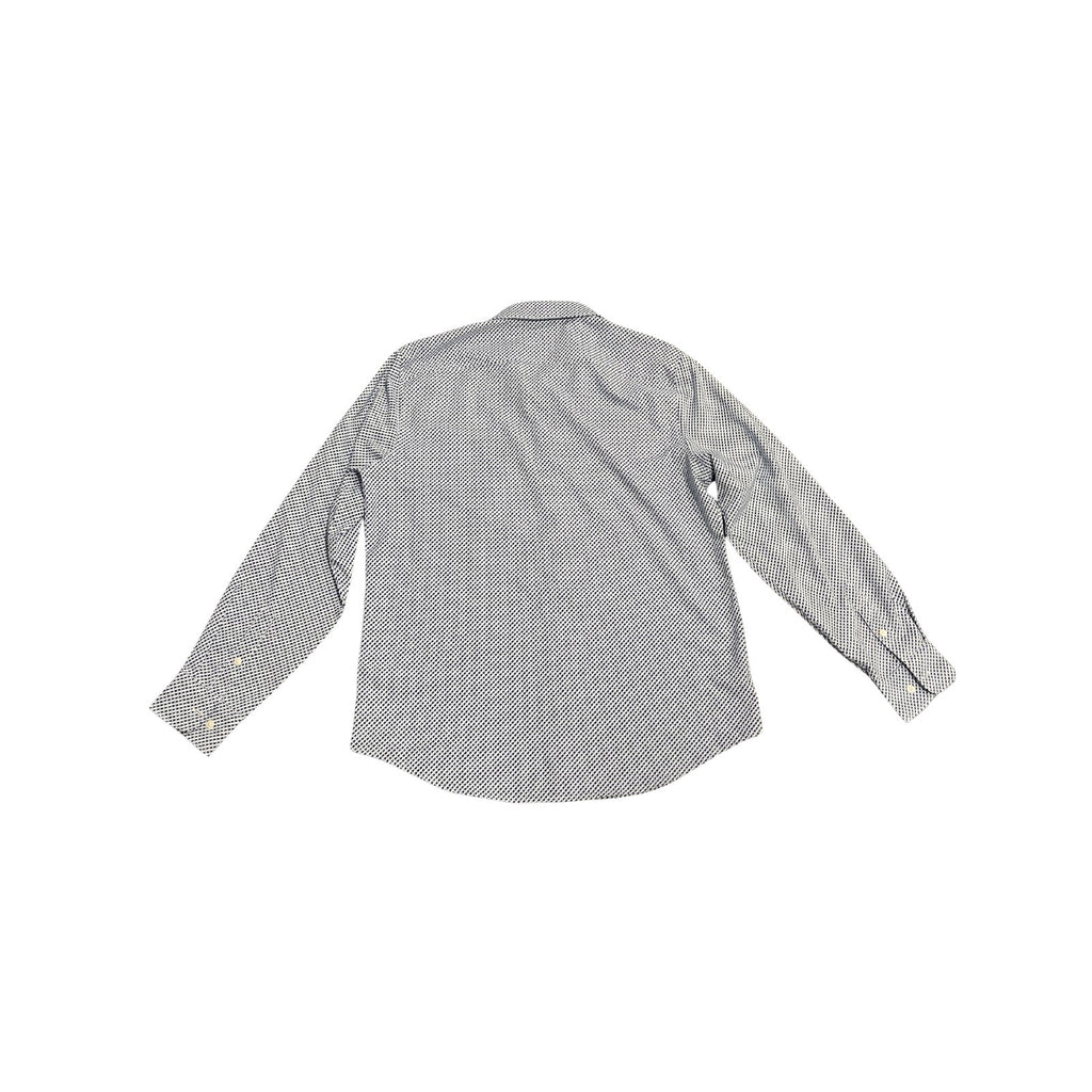Perry Ellis Stretch Dress Long Sleeve Shirt Large Blue White Geometric Career