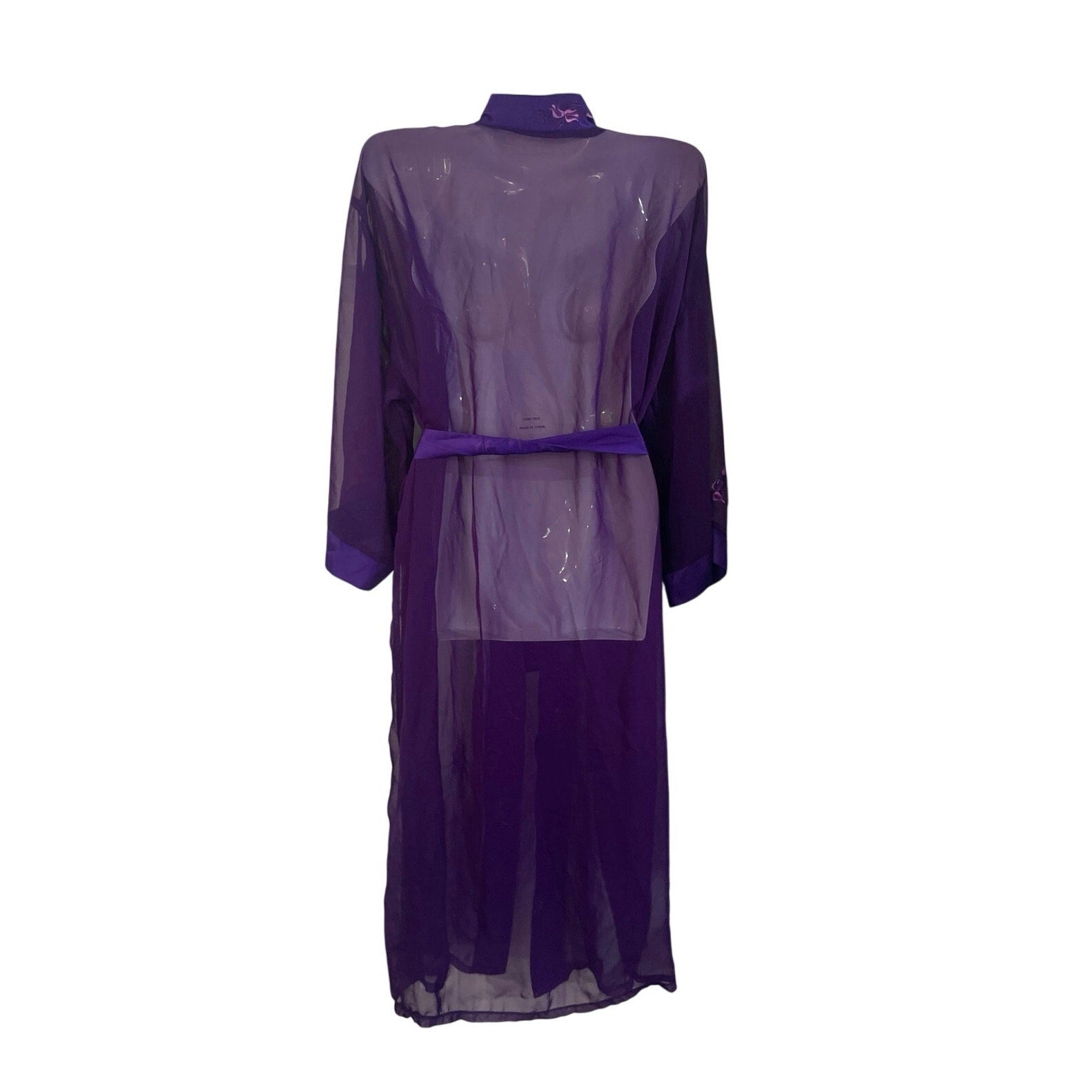 Vintage Purple Sheer Robe Embroidered Floral Lingerie Loungewear Intimates 90s