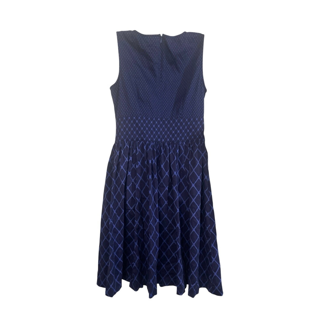 Isaac Mizrah Live Sleeveless Navy Blue Fit & Flare Dress Size 8 Diamond Jacquard