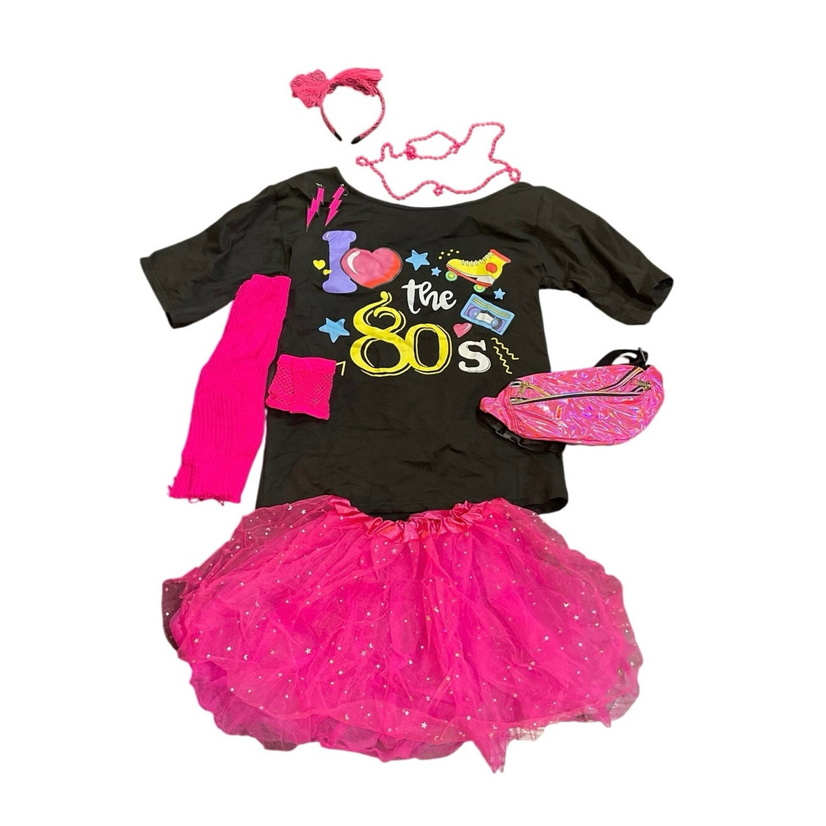 80s Themed Retro Halloween Neon Tutu Skirt Costume Set Adult SZ L