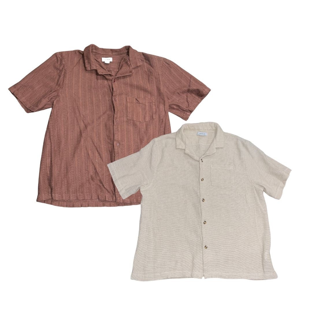 Cotton On Short Sleeve Shirt Lot of 2 Beige Brown XXL Button up Boxy Fit