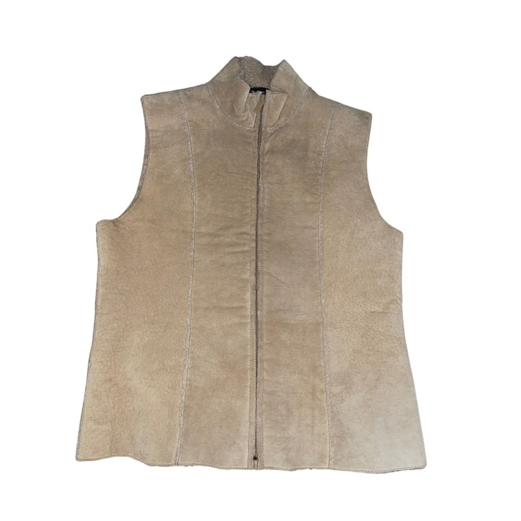 Express Genuine Suede Leather Sleeveless Full Zip Vest SZ M Sherpa Lined Vintage