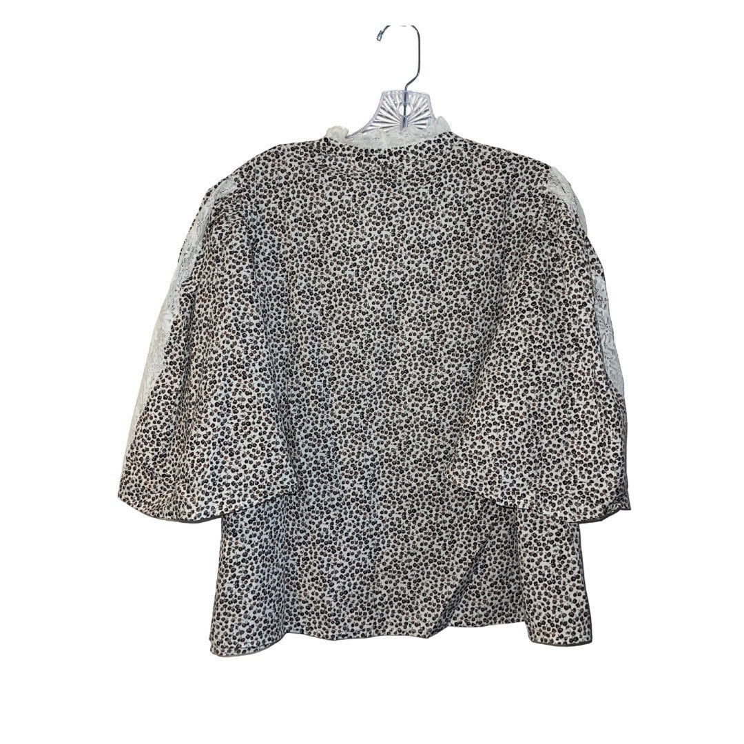 By Anthropologie Cape Sleeve Lace Trim Blouse SZ Large Peasant Boho Cottage NWT