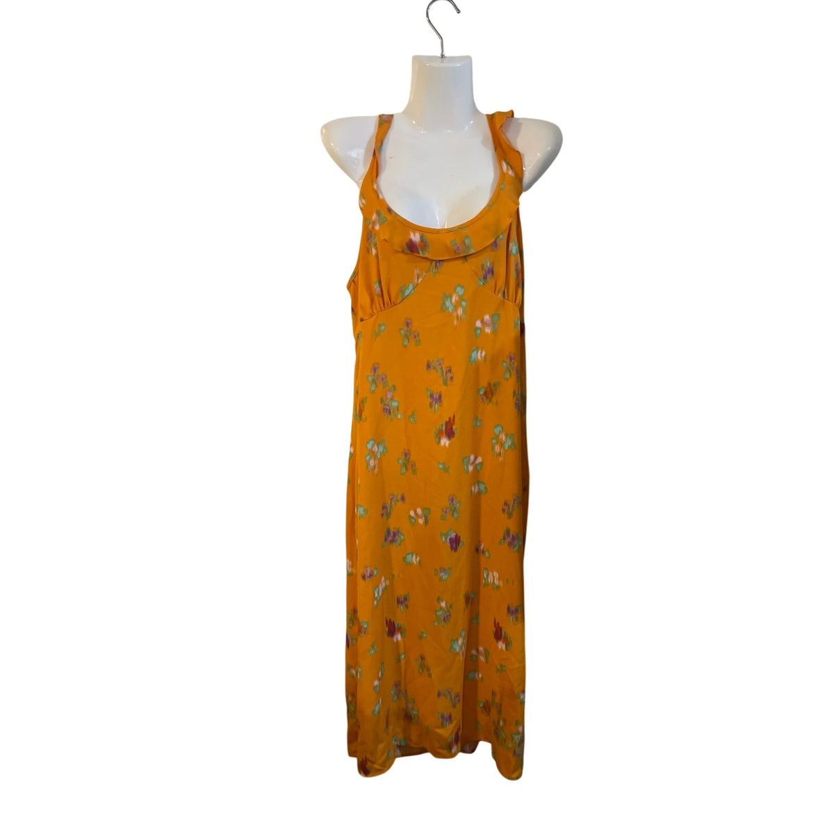 Scoop NWT Mustard Orange Floral Maxi Dress SZ XL Flowy Boho Artsy Botanical