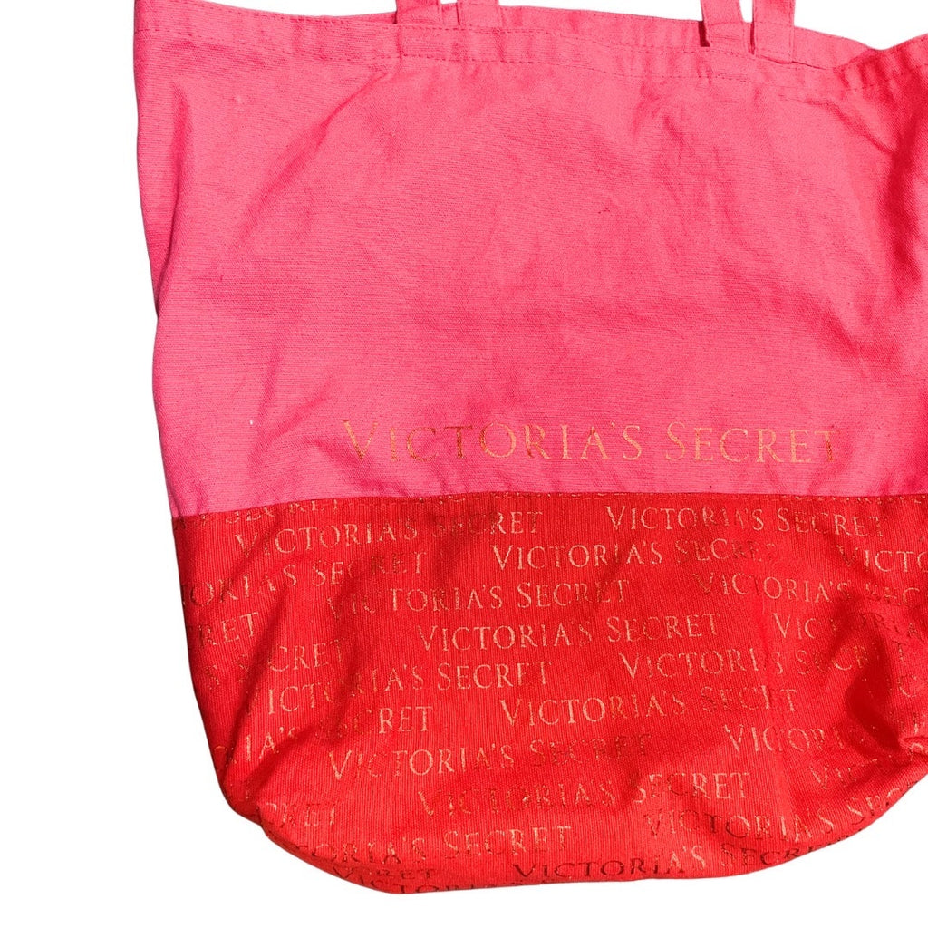 Victoria's Secret Two Tone Pink Red Canvas Large Tote Bag Beach Weekender Y2K