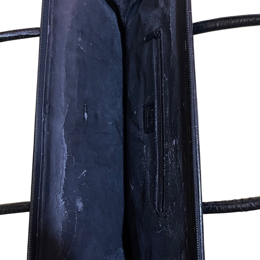 Furla Black Leather Satchel Bag Double Shoulder Straps Made in Italy
