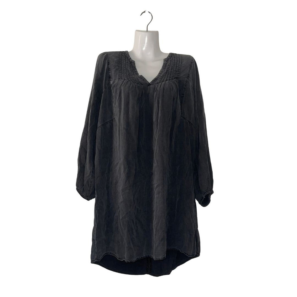 Old Navy Charcoal Long Sleeve V-neck Pintucked Midi Shirt Dress Medium Lagenlook
