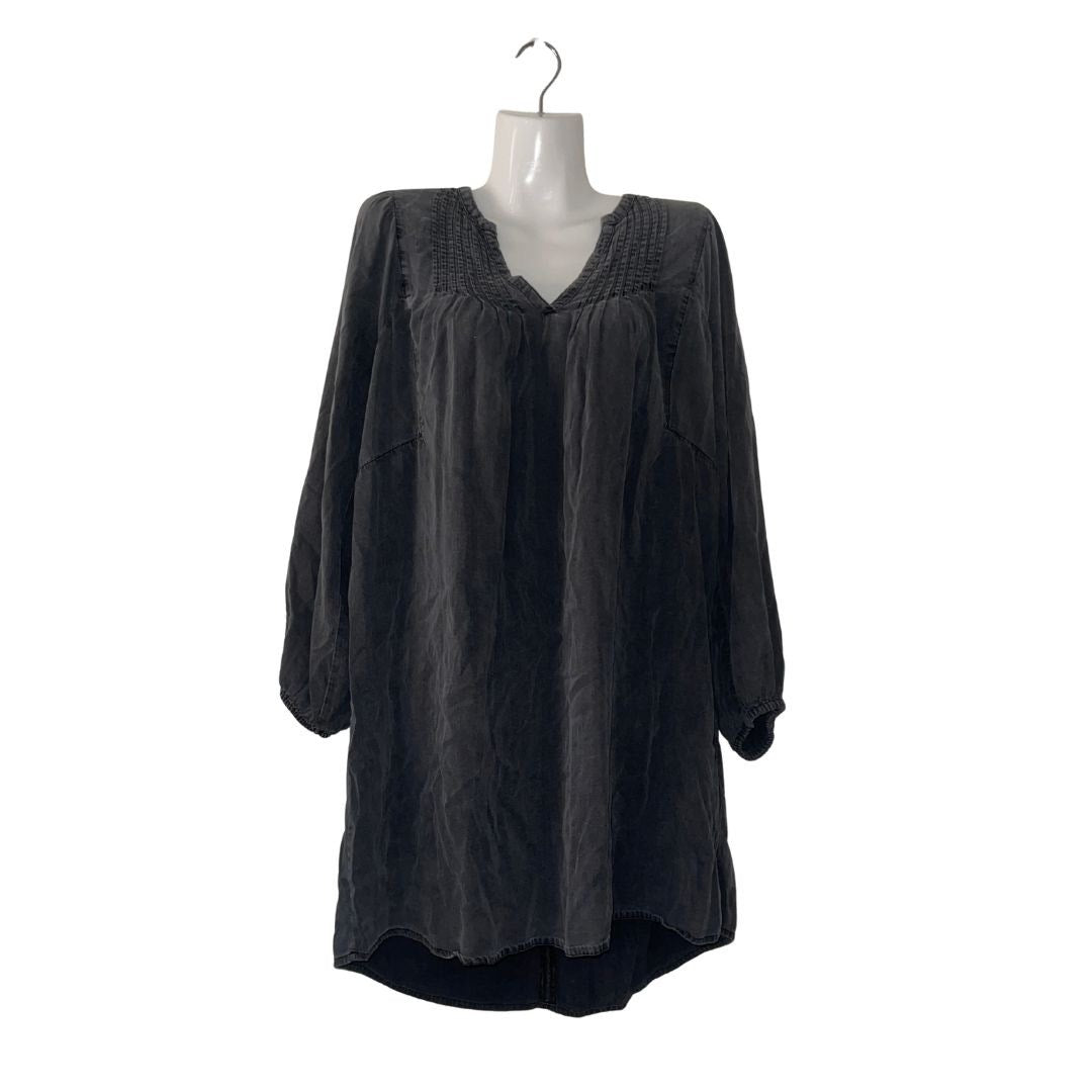 Old Navy Charcoal Long Sleeve V-neck Pintucked Midi Shirt Dress Medium Lagenlook