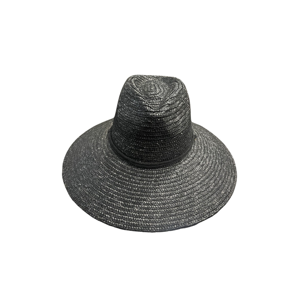 Peter Grimm Black Woven Straw Wide Brim Sun Hat Drawstring Outdoor Beach NWT