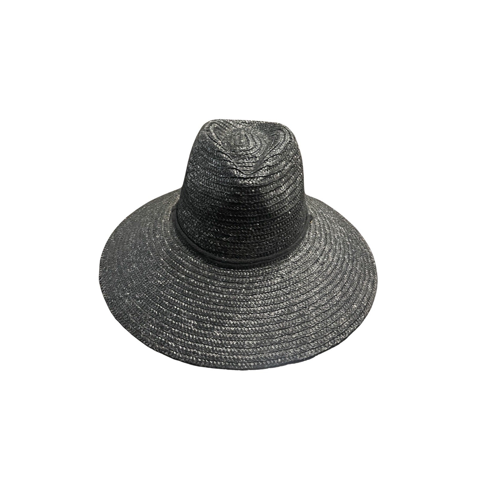 Peter Grimm Black Woven Straw Wide Brim Sun Hat Drawstring Outdoor Beach NWT