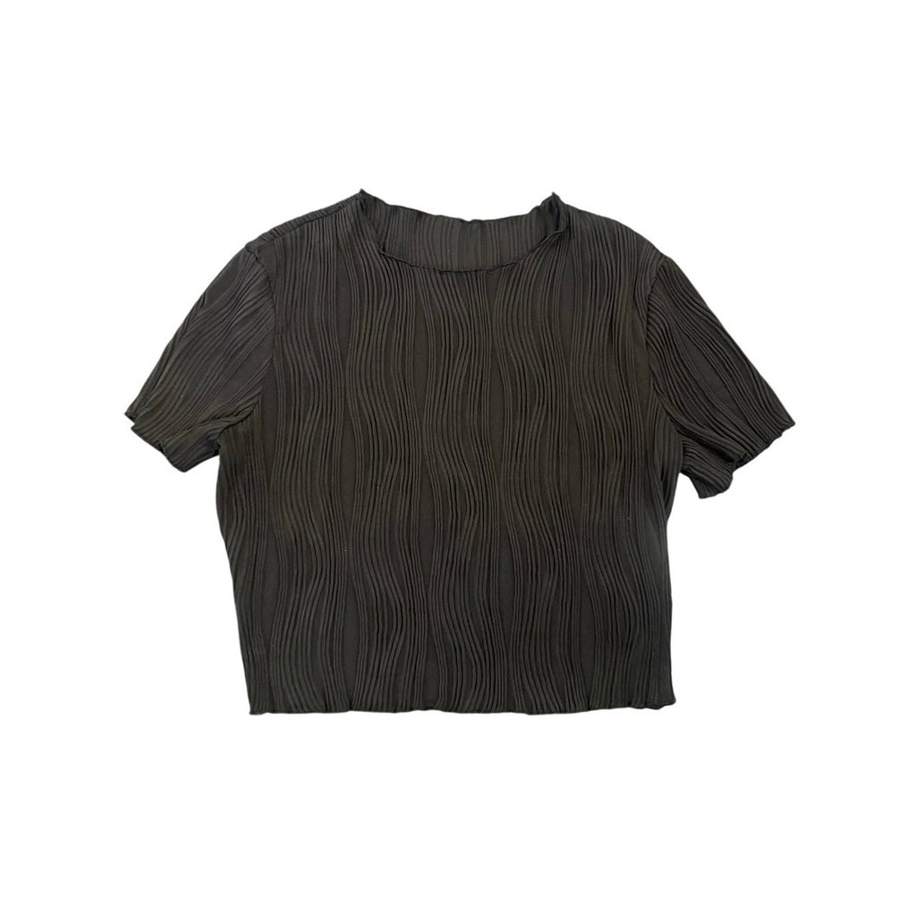 Stretch Pleated Crinkle Short Sleeve Cropped Top Size Lightweight Boho Witchy
