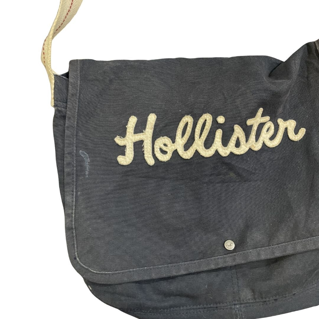 Hollister Logo Navy Blue Canvas Messenger Shoulder Bag Y2K Vintage Mailcore