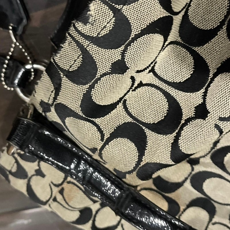 Coach Signature C Black Gray Canvas Tote Shoulder Bag Y2k VTG Flaw Purse