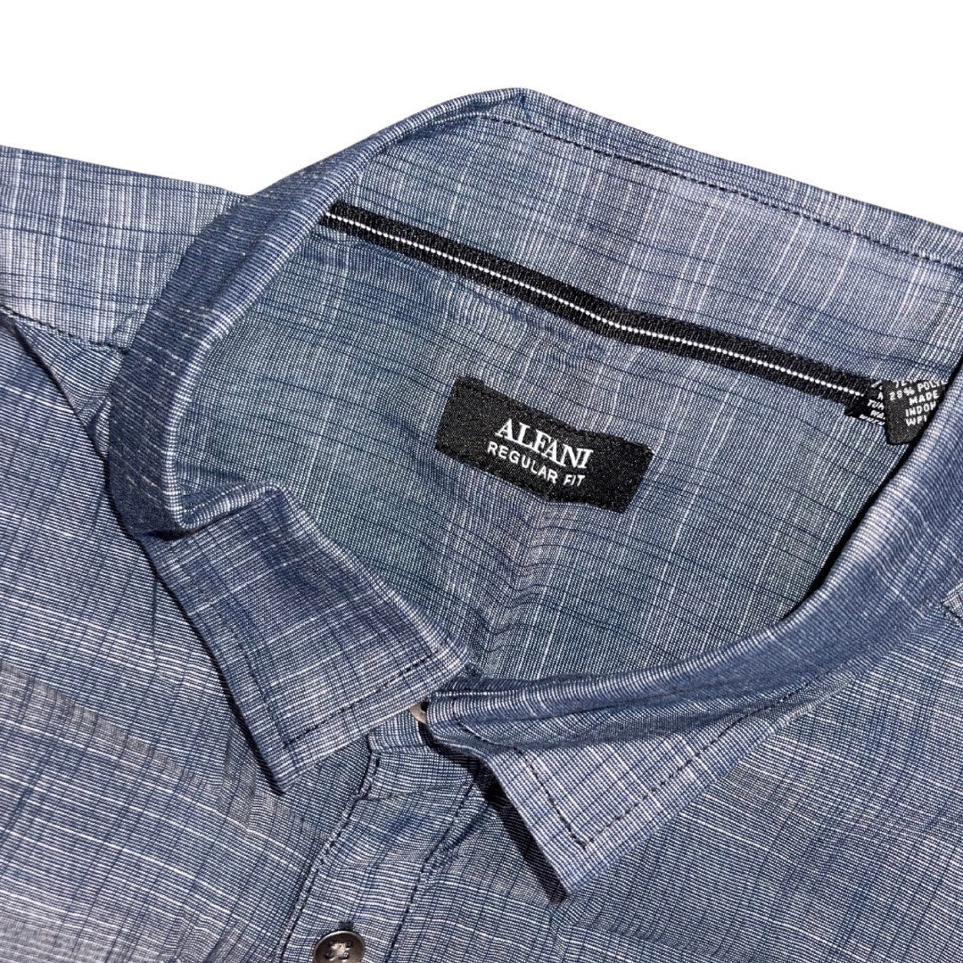 Alfani Button Short Sleeve Shirt Blue Plaid Size XL Casual Nautical Comfortable