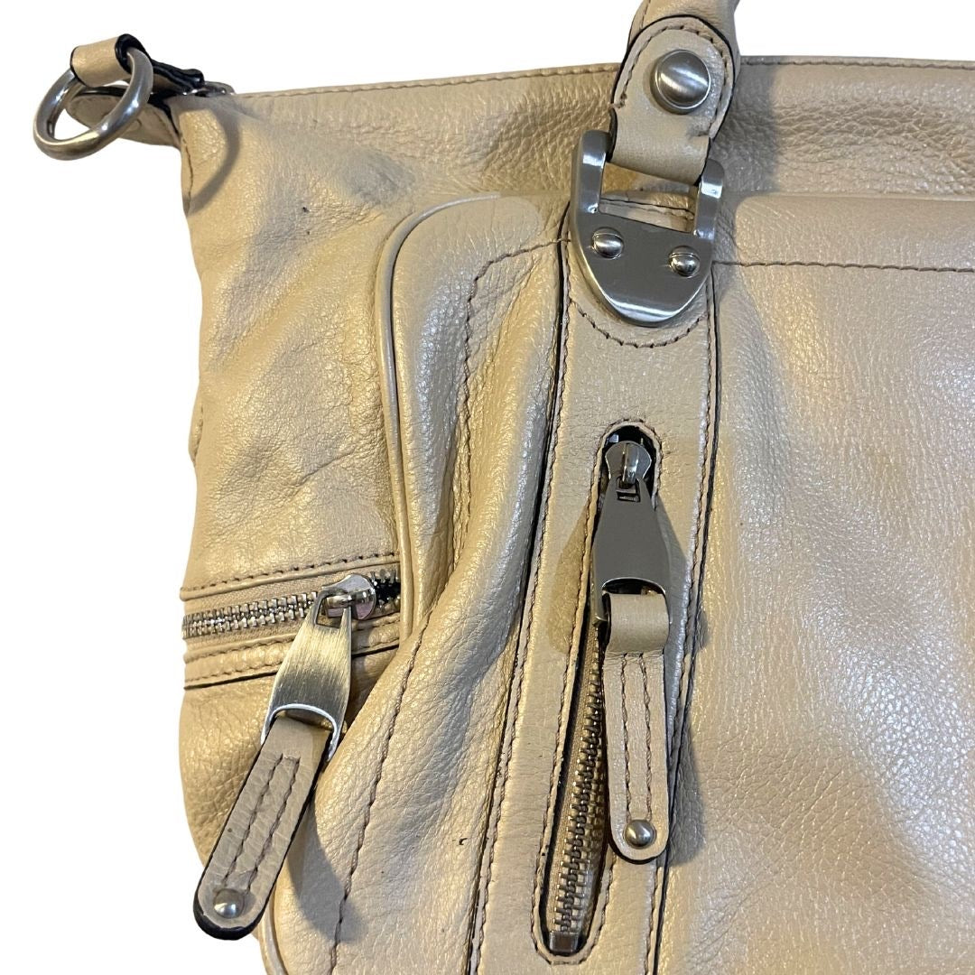 B. Makowsky Chelsea Gunmetal Pebbled Leather Satchel Bag Top Handle Boho Chic