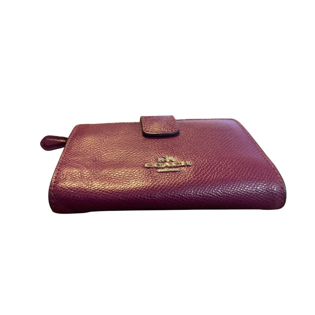 Coach Medium Corner Zip Coin Wallet Purple Plum Pebble Leather Compact Accessory