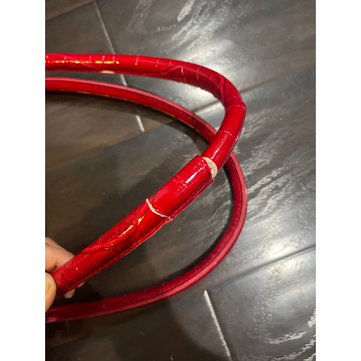 Red Faux Croc Patent Leather Tote Bag