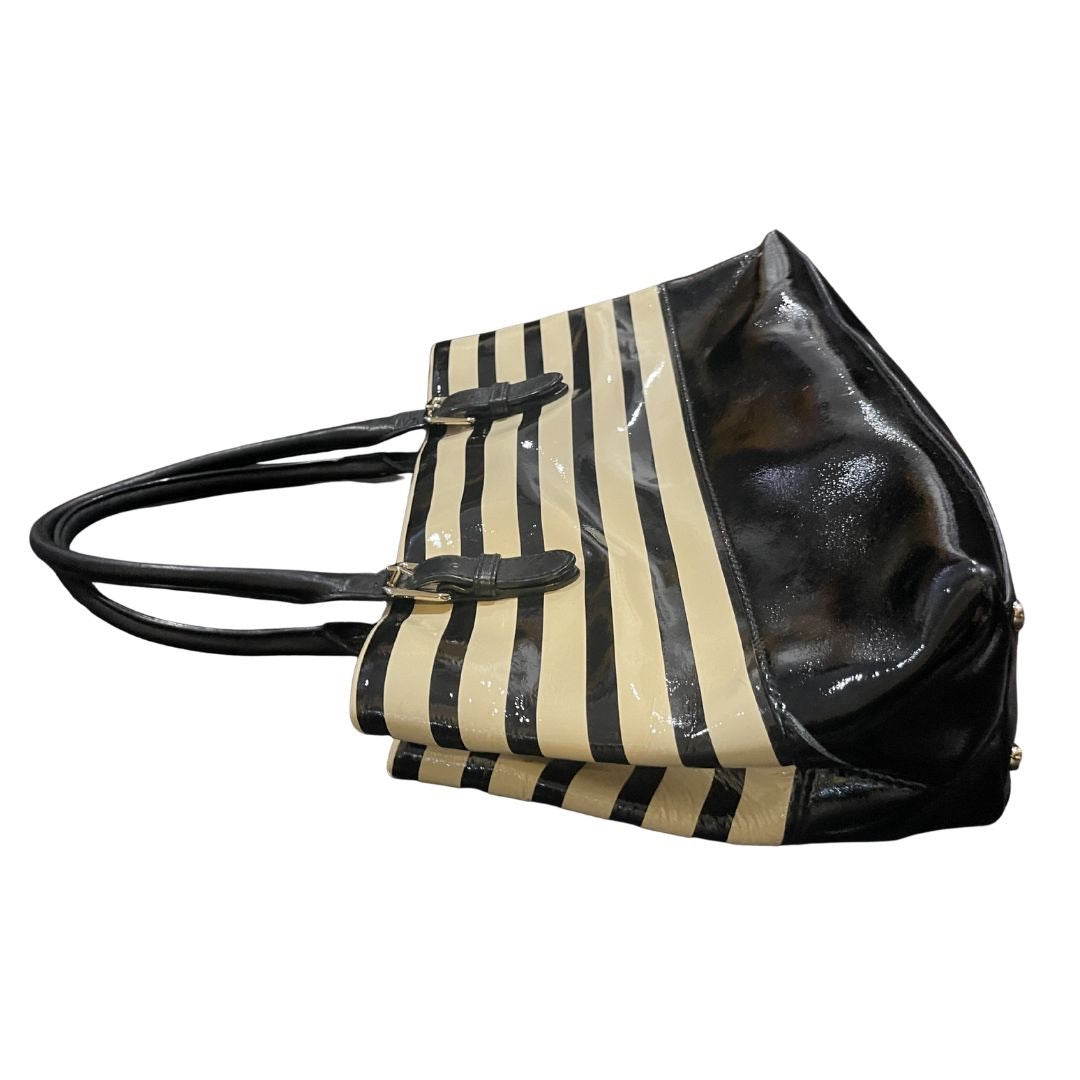 Kate Spade New York Elena Satchel Tote Handbag Striped Patent Leather Stylish