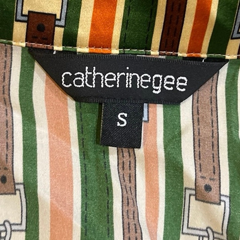 Catherine Gee Daria French Cuff Silk Blouse Thin Belt SZ S Elegant Equestrian
