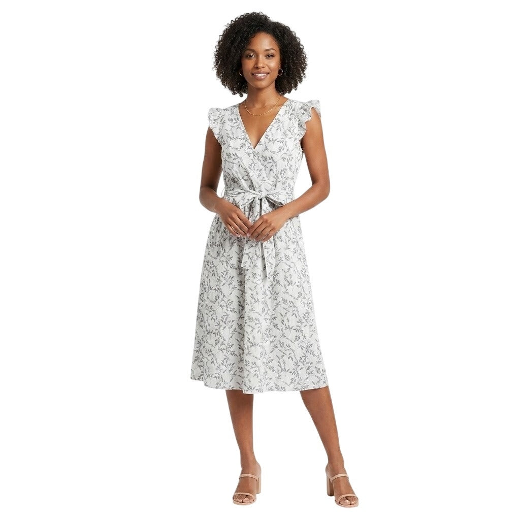 A New Day Faux Wrap Floral Print Flutter Sleeve Midi Dress Size XS Brunch Flirty