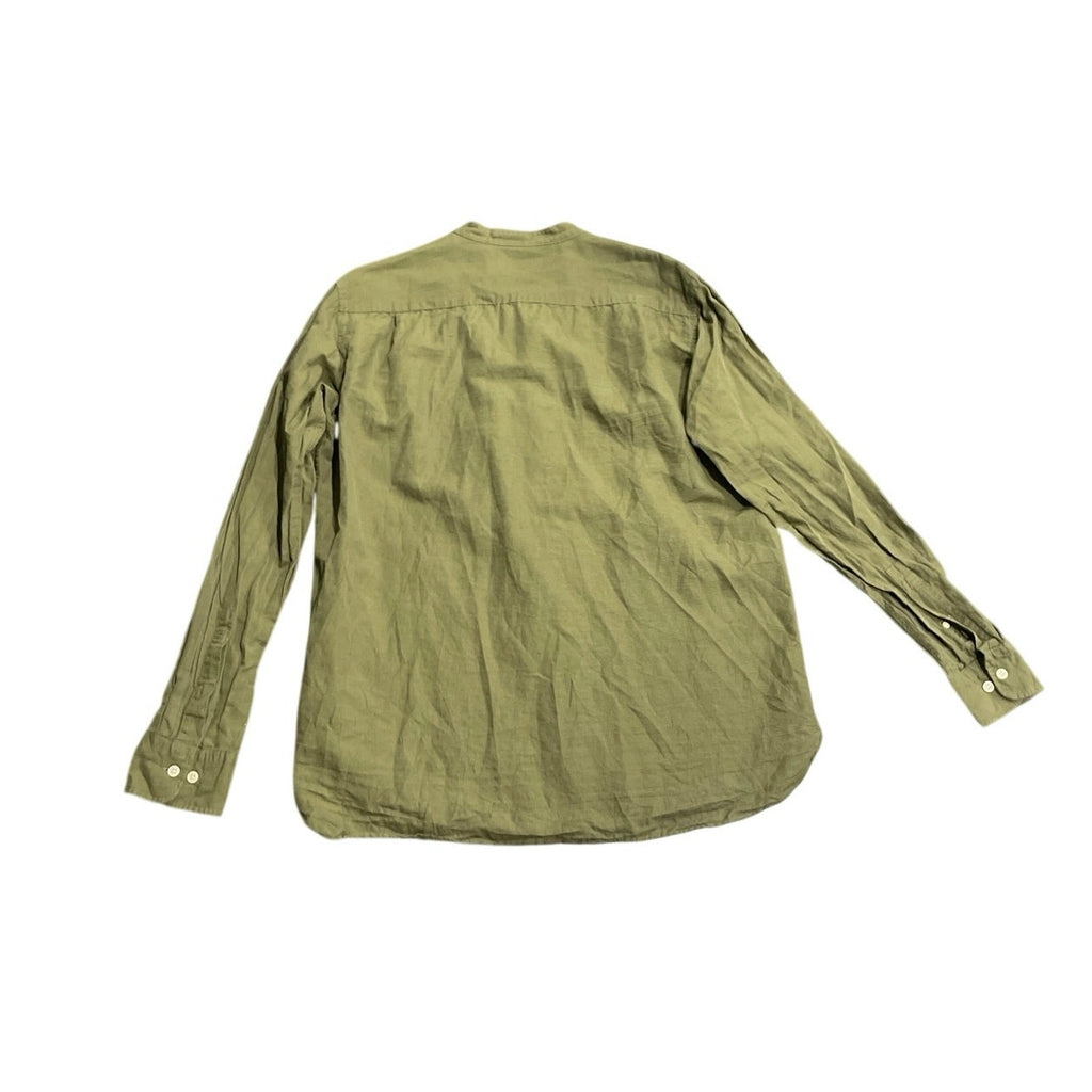 UNIQLO Premium Linen Stand Collar Long Sleeve Olive SZ L Casual Relaxed Fit