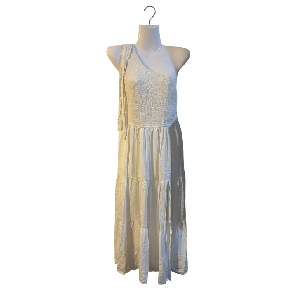 Merokeety One Shoulder Sleeveless Pleated Split Midi Smocked Tiered Dress SZ S