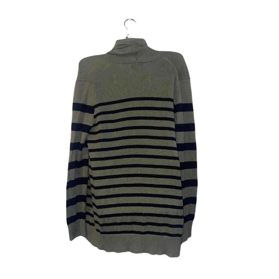 A.N.A. Green Black Striped Boyfriend Open Front Knit Cardigan Size Small Casual
