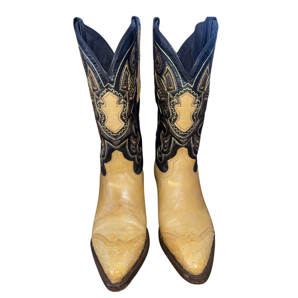El General Western Cowboy Leather Boots Two Toned Embroidered Shaft Size 8 Rodeo