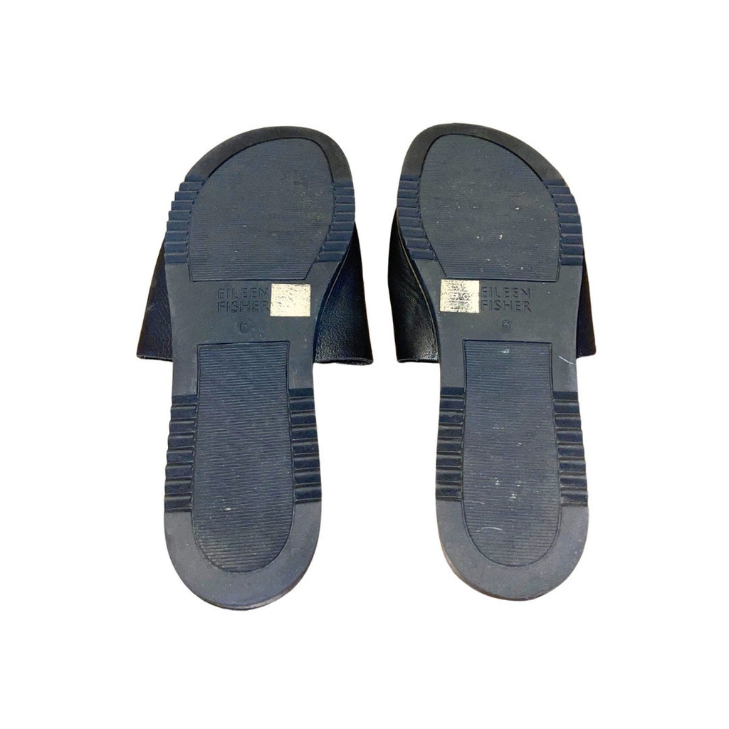 Eileen Fisher Soft Tumbled Leather Wedge Slide SZ 6 Toe Band Rubber Sole Comfort