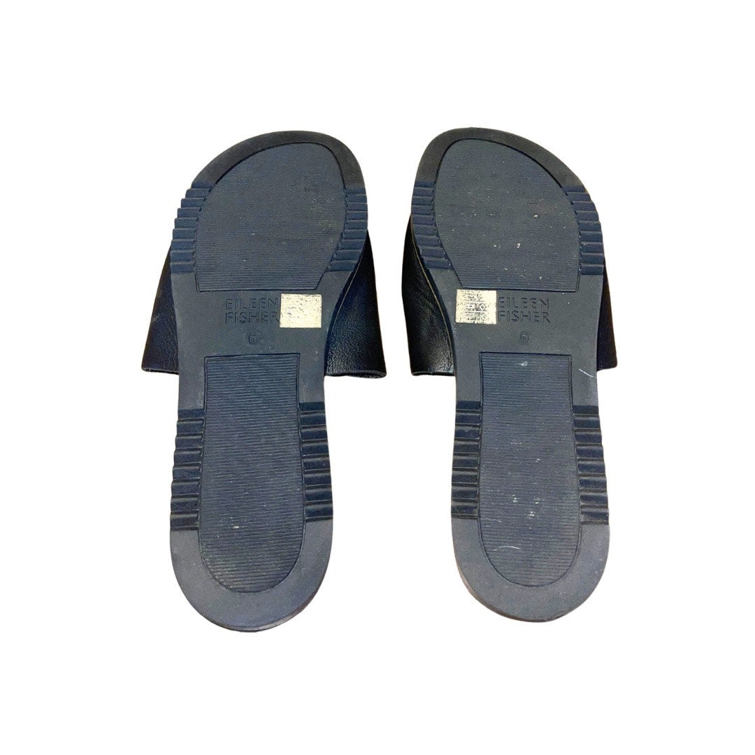 Eileen Fisher Soft Tumbled Leather Wedge Slide SZ 6 Toe Band Rubber Sole Comfort