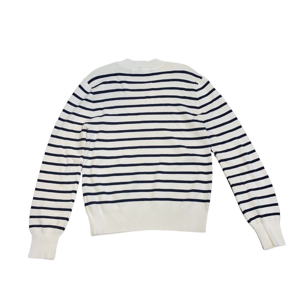 H&M Striped Crewneck Sweater Button Detail SZ Small Preppy Casual Chic Nautical