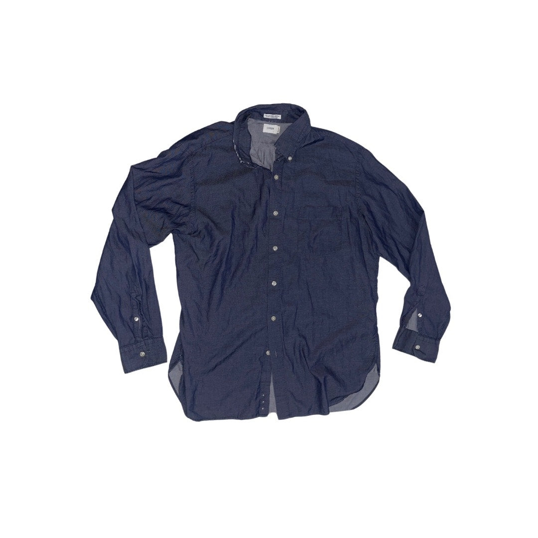 J. Crew Blue button up long sleeve Shirt SZ L Office Career Preppy Nautical
