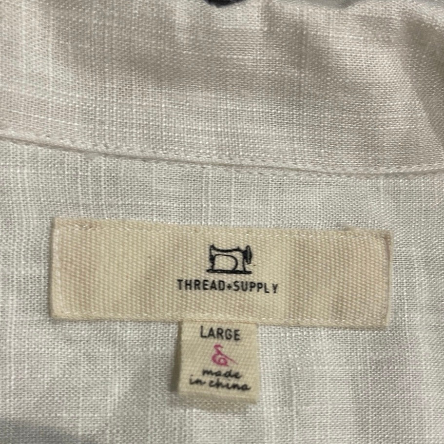 Thread & Supply Short Sleeve Linen Blend Button Up Shirt SZ Large Boxy Campshirt