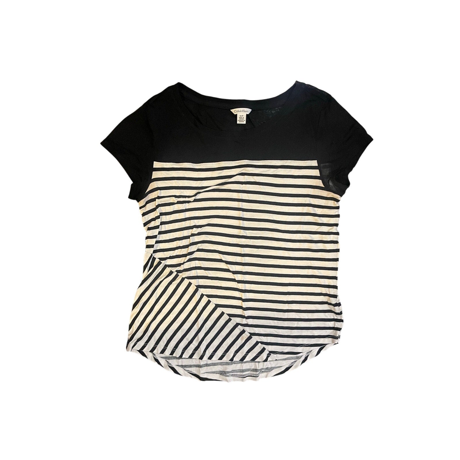 Calvin Klein Top Blouse Sheer Black and White