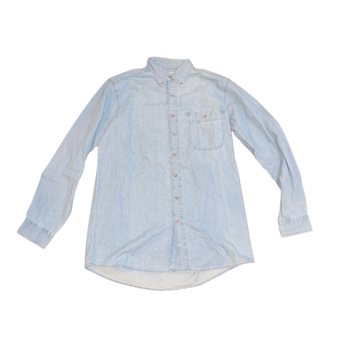 Wrangler Rugged Wear Denim Basic Long Sleeve Shirt Size Large Western Utility