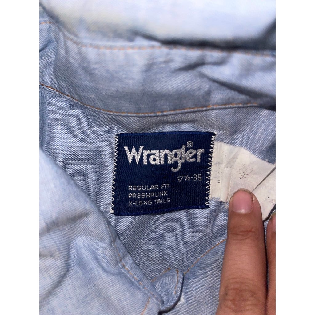 Wrangler Mens cowboy cut work chambray long sleeve western snap shirt extra long