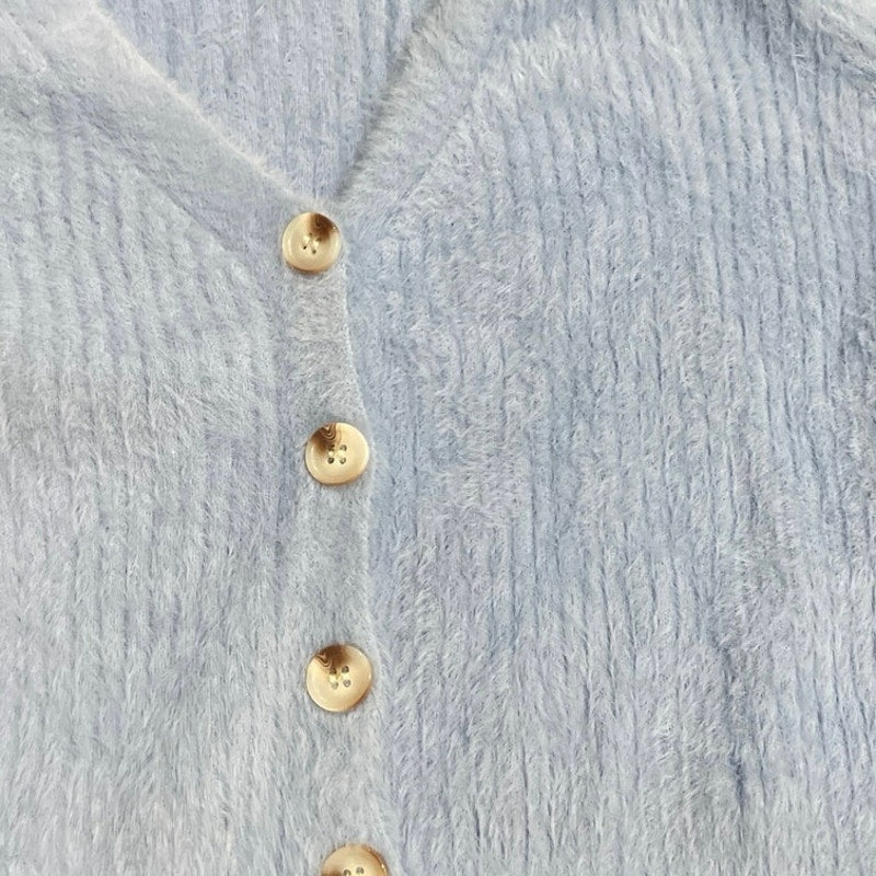 Dazy Fuzzy Knit Cropped Button Cardigan SZ S Contemporary Streetwear Y2K Trendy
