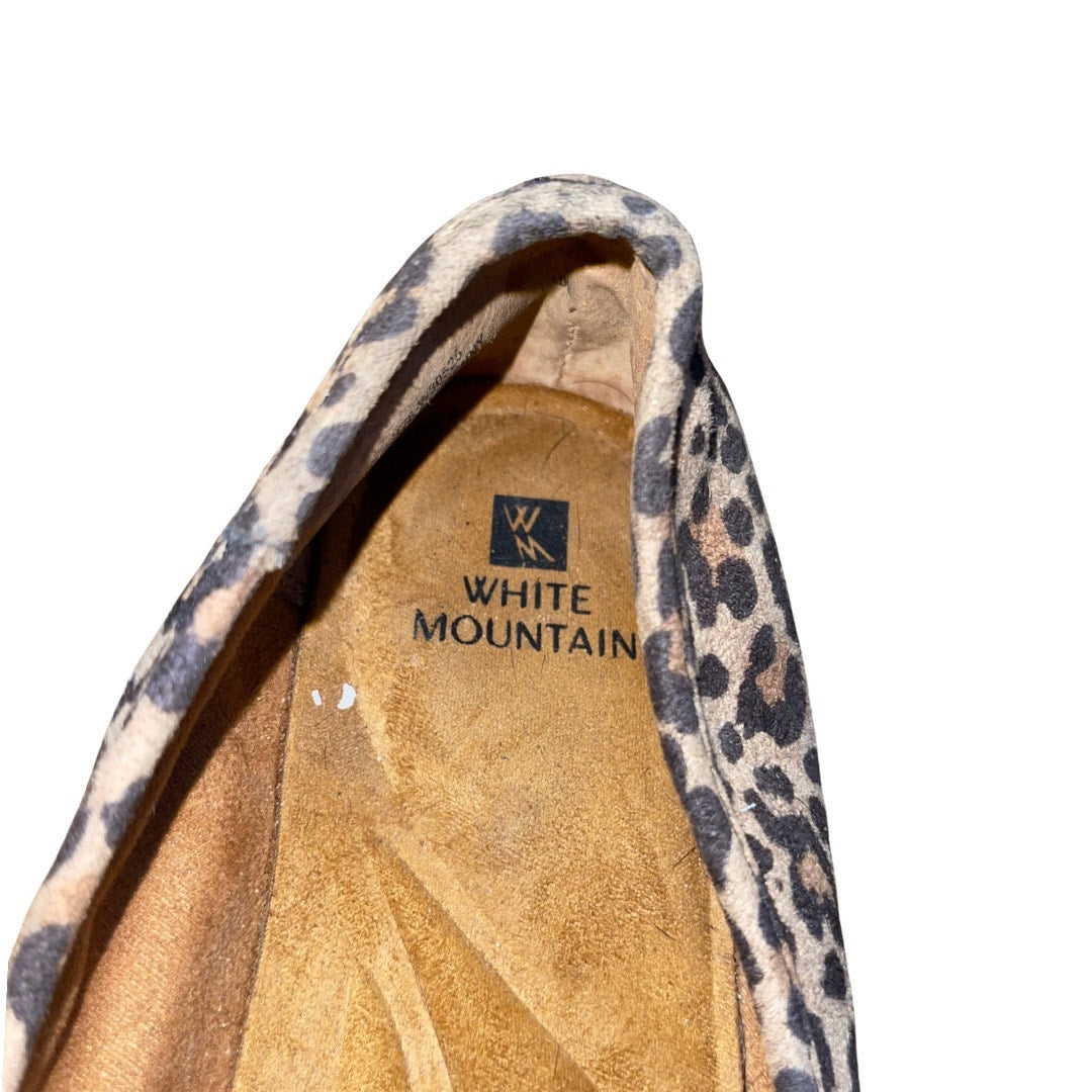 White Mountain Denny Leather Leopard Flats Slip On Size 8 Loafers Rubber Sole