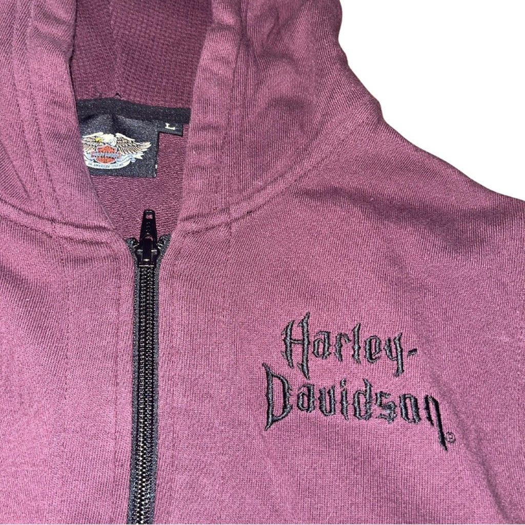 Harley Davidson Sleeveless Fleece Hooded Vest Full Zip Burgundy Size Large Biker