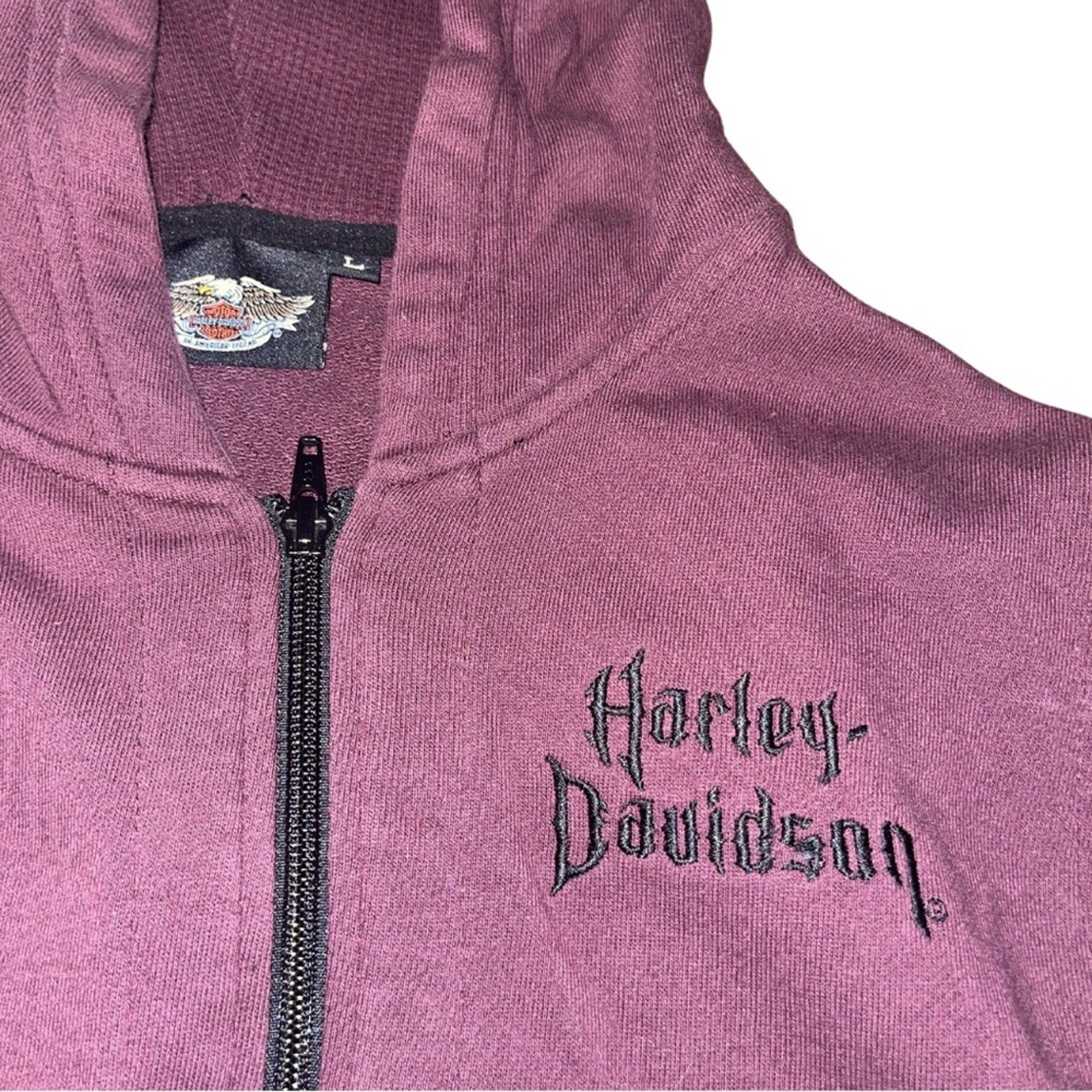 Harley Davidson Sleeveless Fleece Hooded Vest Full Zip Burgundy Size Large Biker