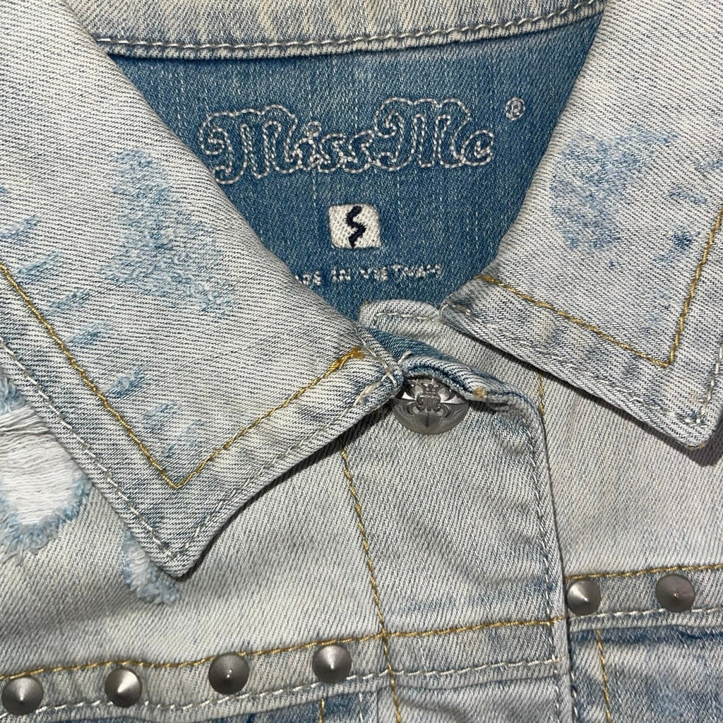 Miss Me Distressed Studded Denim Vest Light Blue Size Small Western Cowgirl Y2K