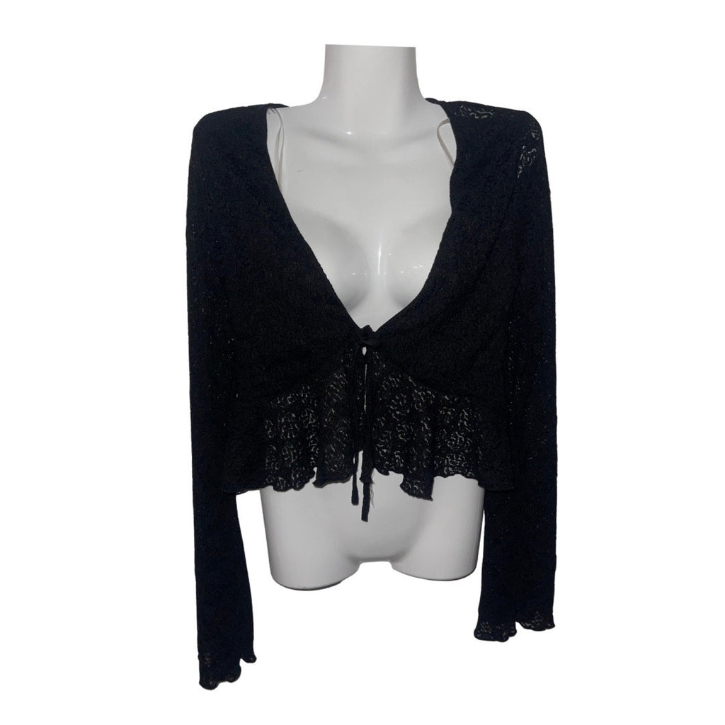 Attirance Lace Sheer Peplum Tie Front Blouse Size Medium Goth Festival Witchy