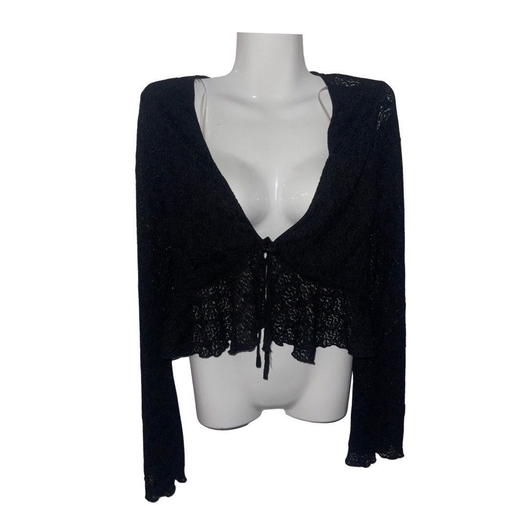 Attirance Lace Sheer Peplum Tie Front Blouse Size Medium Goth Festival Witchy