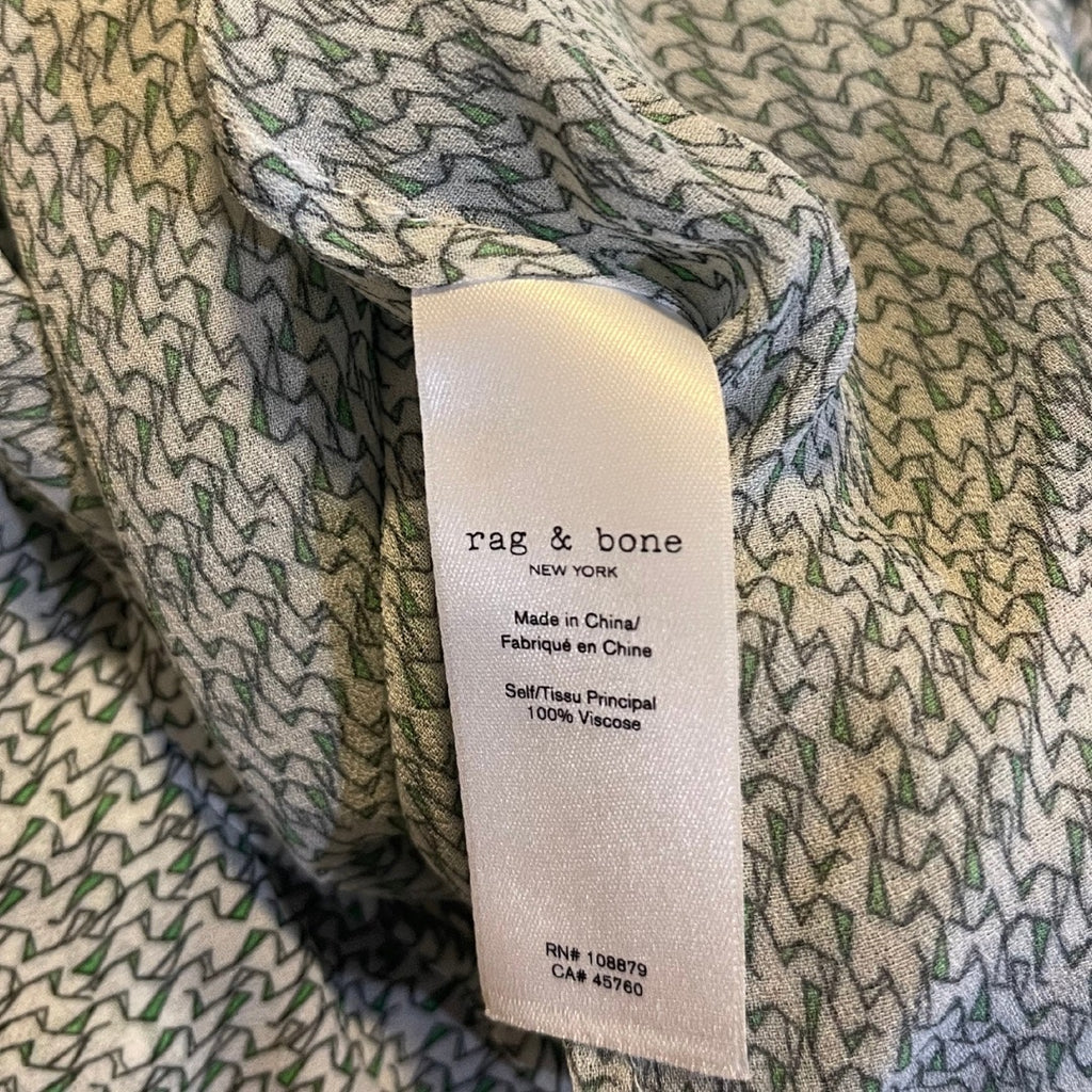 Rag & Bone Carly Chiffon Top Green Multi Blouse Size Large Chic Semi Sheer