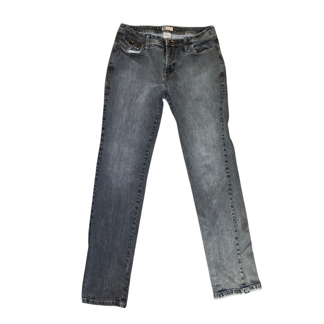 Faded Glory Stretch Straight Denim Jeans Black Wash Embroider Pockets Size 14