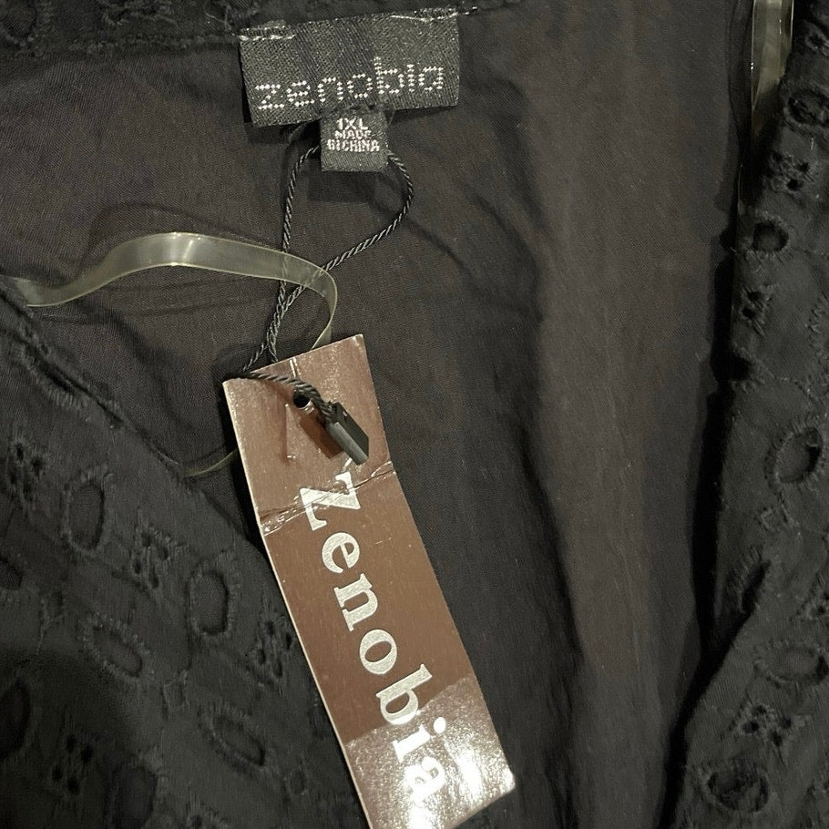 Zenobia Short Sleeve Button Up Fit and Flare Eyelet Shirtdress SZ XL NWT Brunch