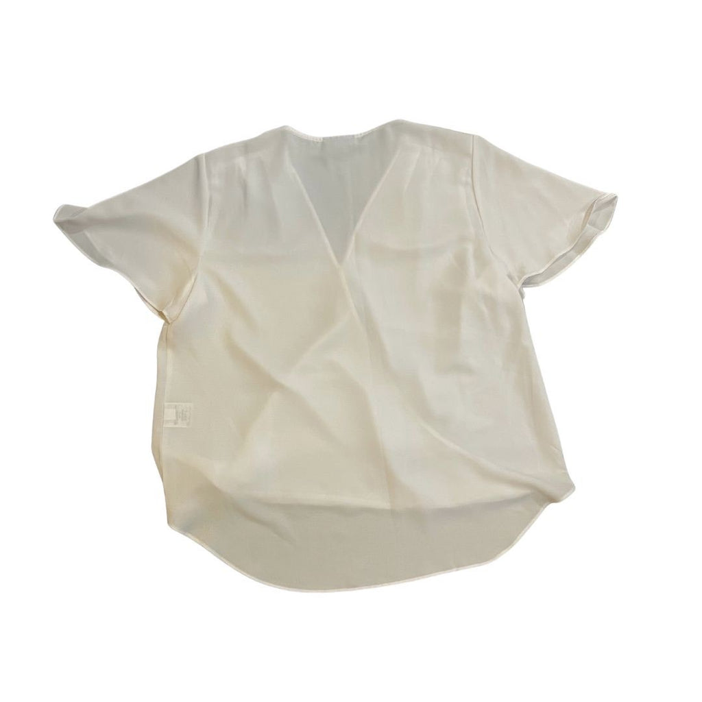 Alfani White Faux Wrap Blouse Flutter Sleeves Size Large Career Office Preppy