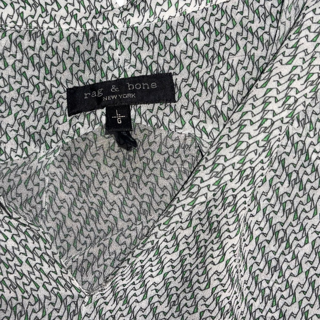 Rag & Bone Carly Chiffon Top Green Multi Blouse Size Large Chic Semi Sheer