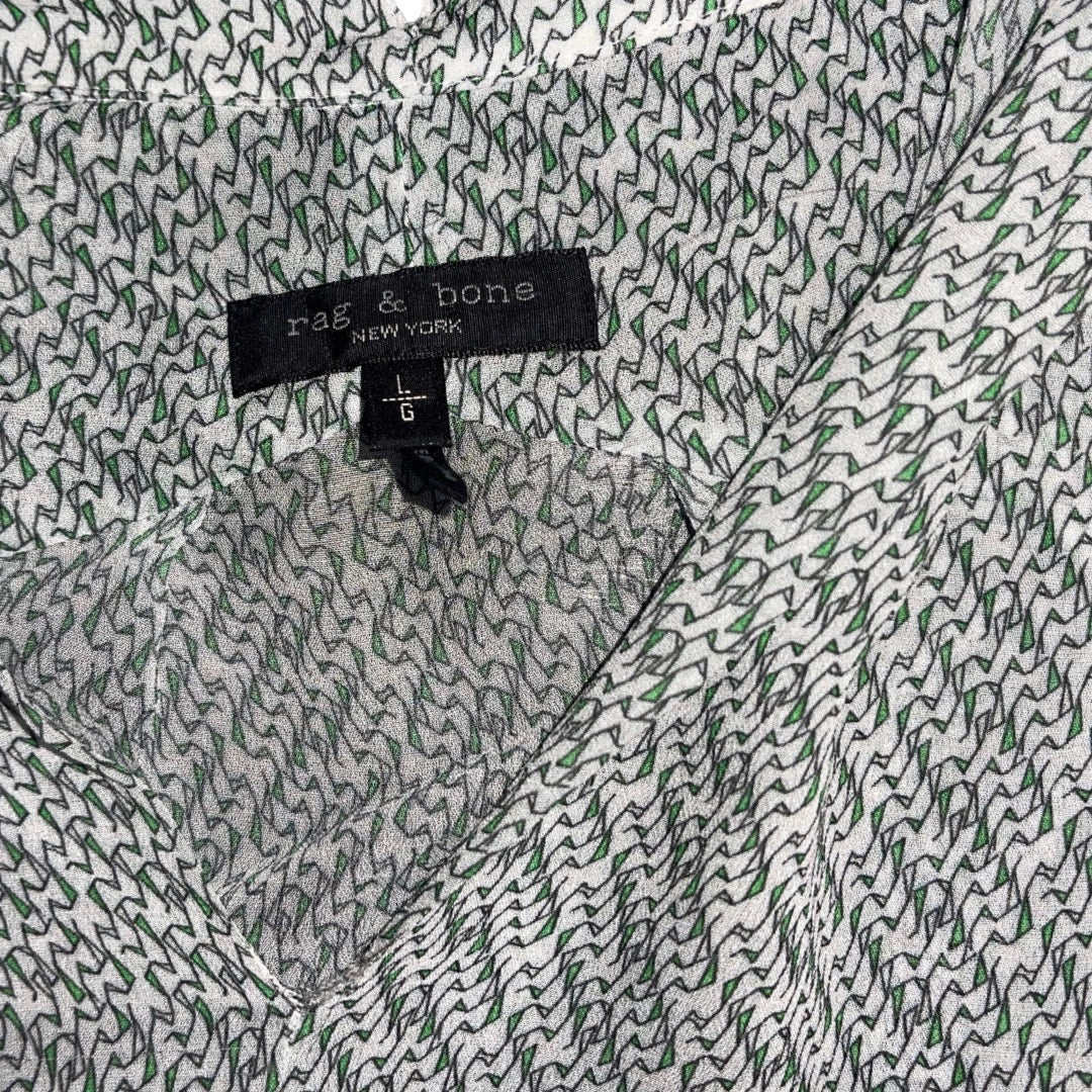 Rag & Bone Carly Chiffon Top Green Multi Blouse Size Large Chic Semi Sheer
